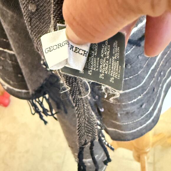 Georges Rech Abstract Wave Studded Fringed Scarf Knit Wool Blend Urban Lagenlook - Picture 6 of 6